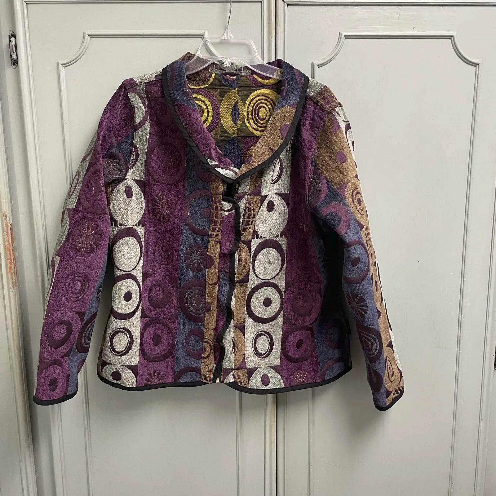 Winding River Jacket Women Large CAFE Print Geometric Tapestry Reversible USA - Image 2