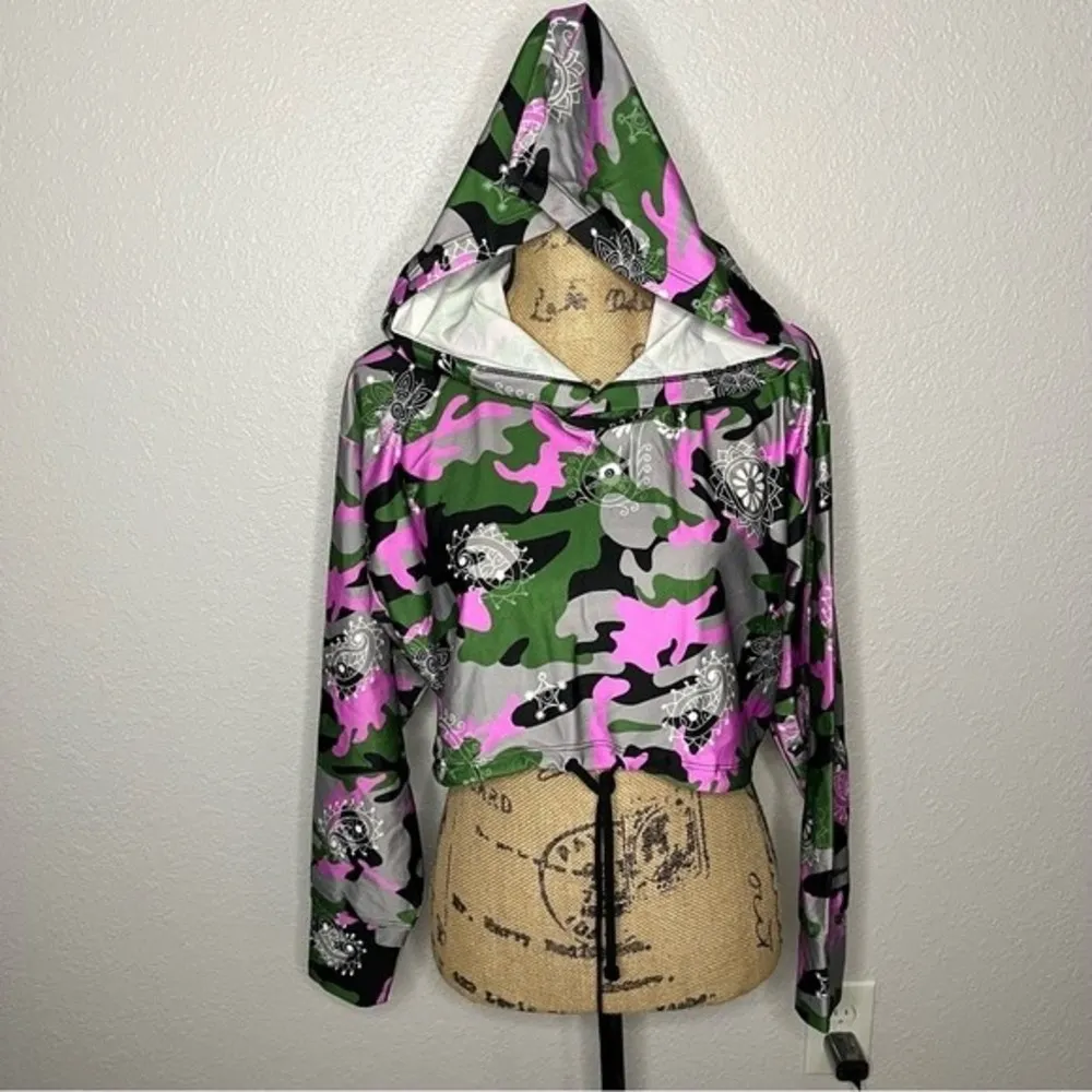 Koral Womens Paisley Camo Clover Energy Active Crop Hoodie Bandana Troop sz S - Image 91
