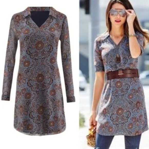 COPY - Cabi # 3295 Provincial Floral Shift Dress Womens Size Sm Blue Brown Shee… - Image 2