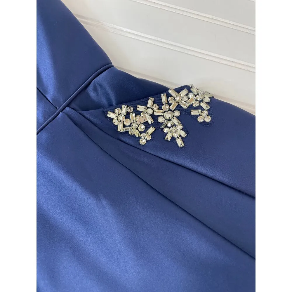 Blondie Nites Blue Satin Jeweled Embellished Strappy Cocktail Dress Juniors Sz S - Image 5