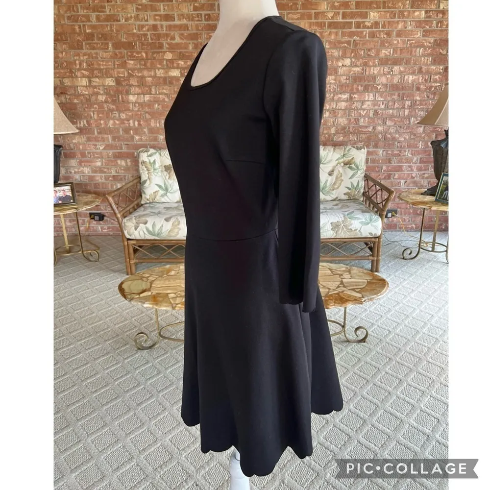 Lola Grace Dress Skater Knit Scalloped Skater Black Long Sleeve M Fit and Flare Size M - Image 5