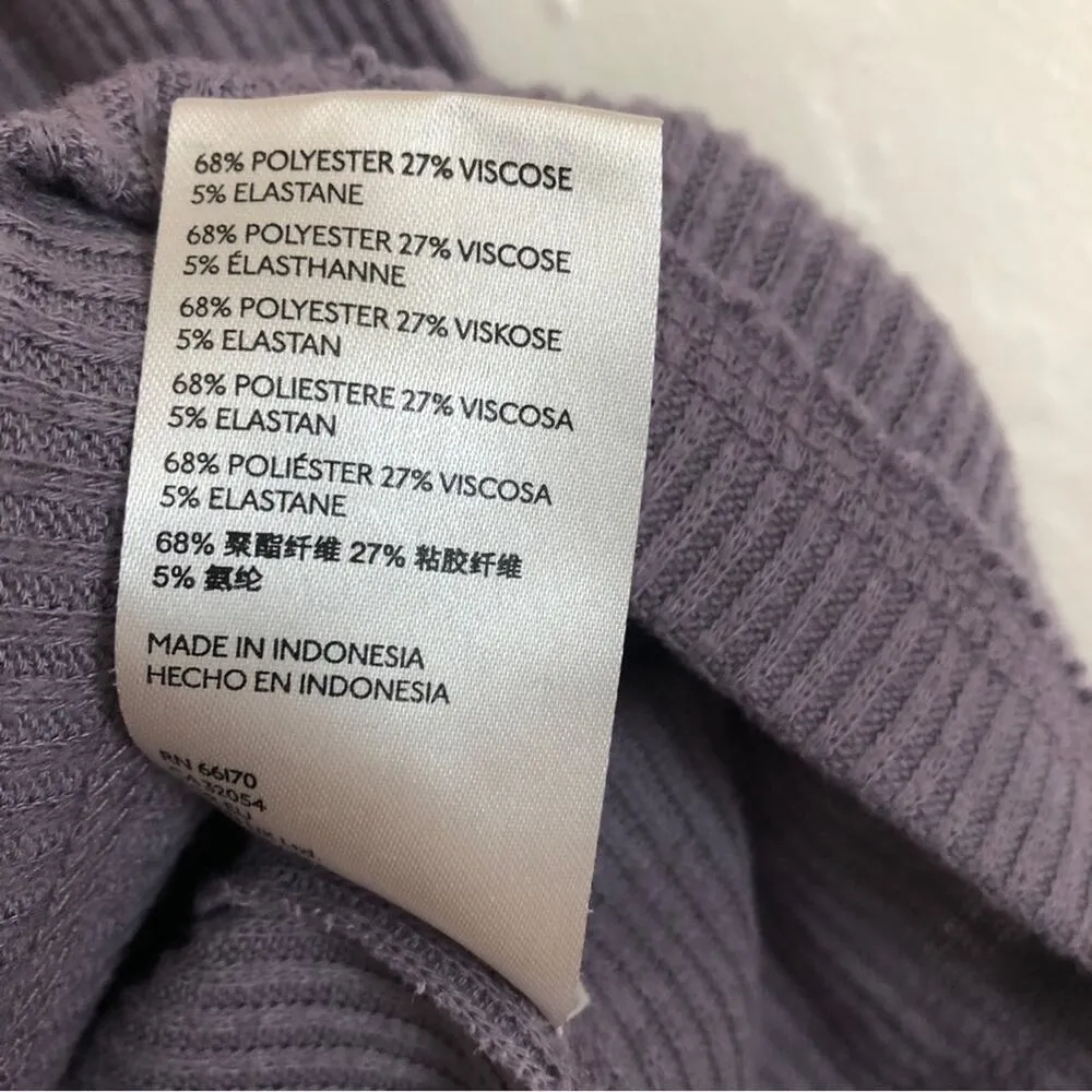 Free People We the Free Ribbed Purple Long Sleeve Cowl Neck Split Back Sweater - Image 4