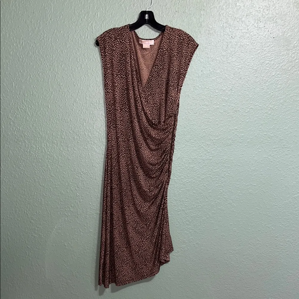 Michael Kors Animal Print Brown Draped Dress Size 12 - Image 2