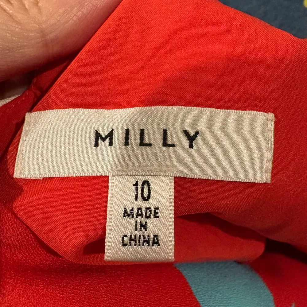 MILLY
Dashielle Pop Floral-Print Asymmetrical midi dress sz 10 blue red M - Image 4