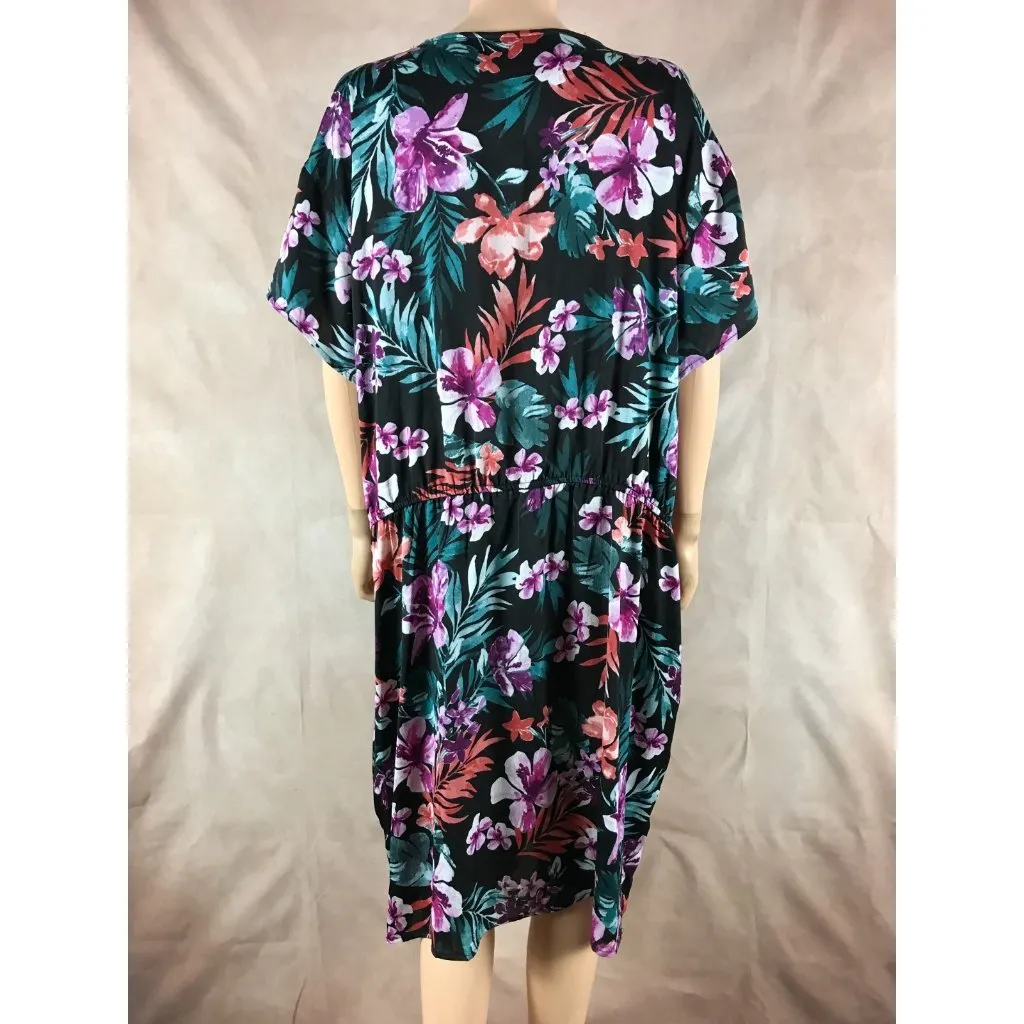 BOBEAU Satin Twist Front Black Floral-Print Dress MEDIUM - Image 5
