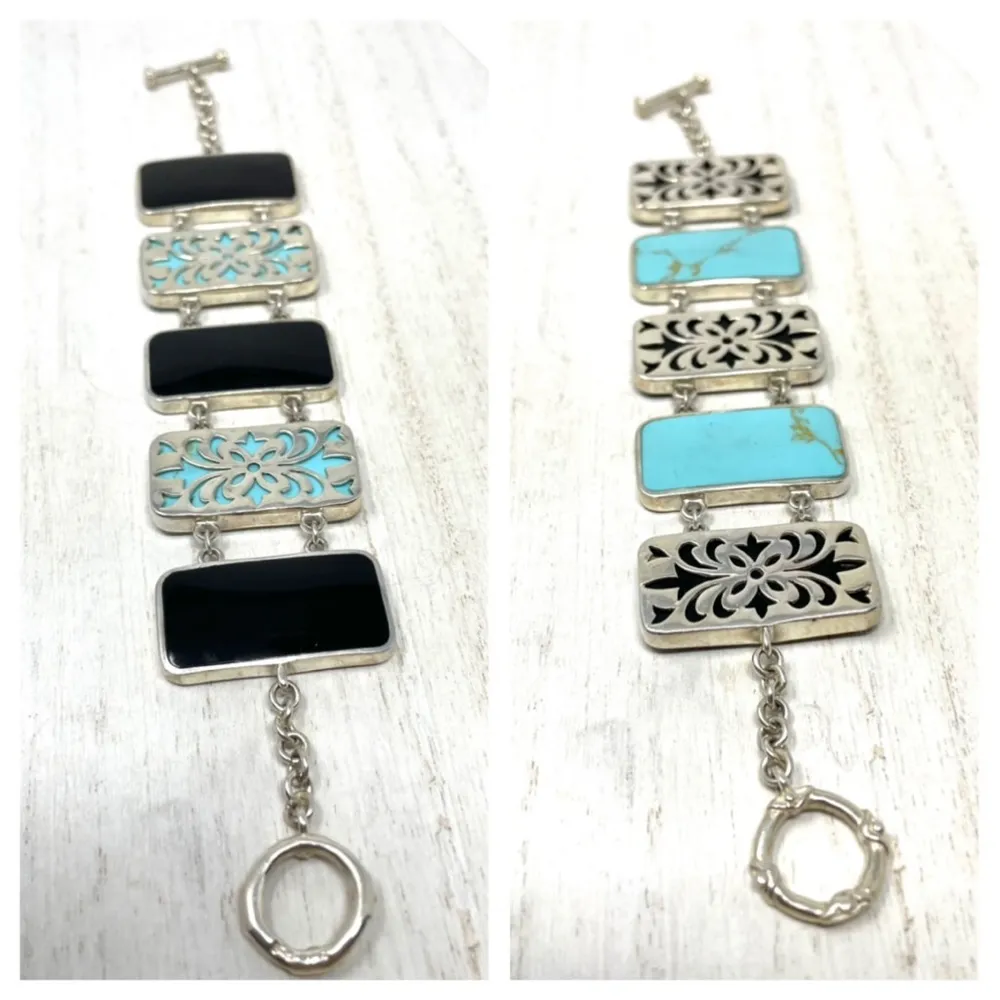 Sterling silver, turquoise/onyx reversible bracelet, NWOT - Image 4