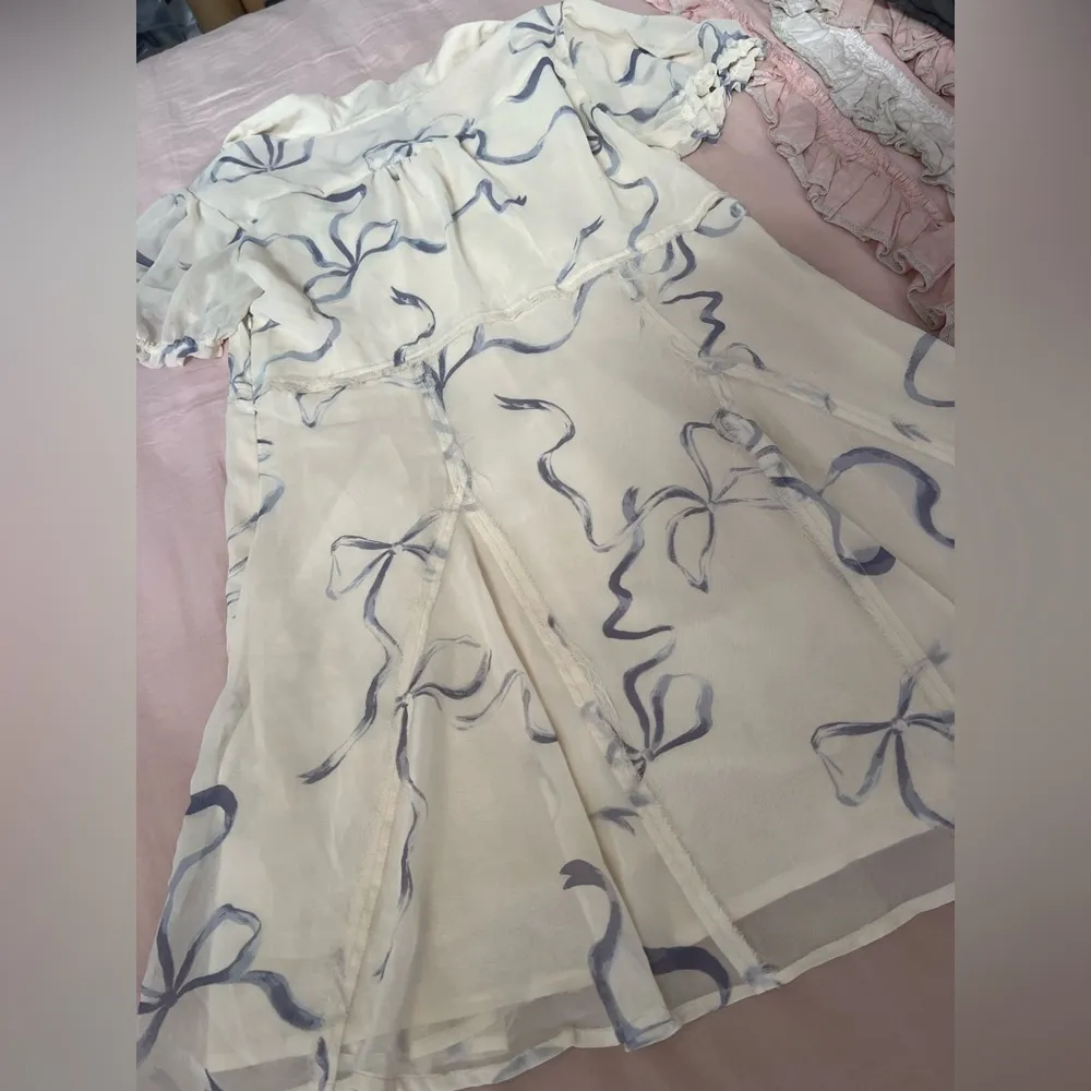 Kimchi Blue White Dress with Blue Ribbon Pattern - Image 5