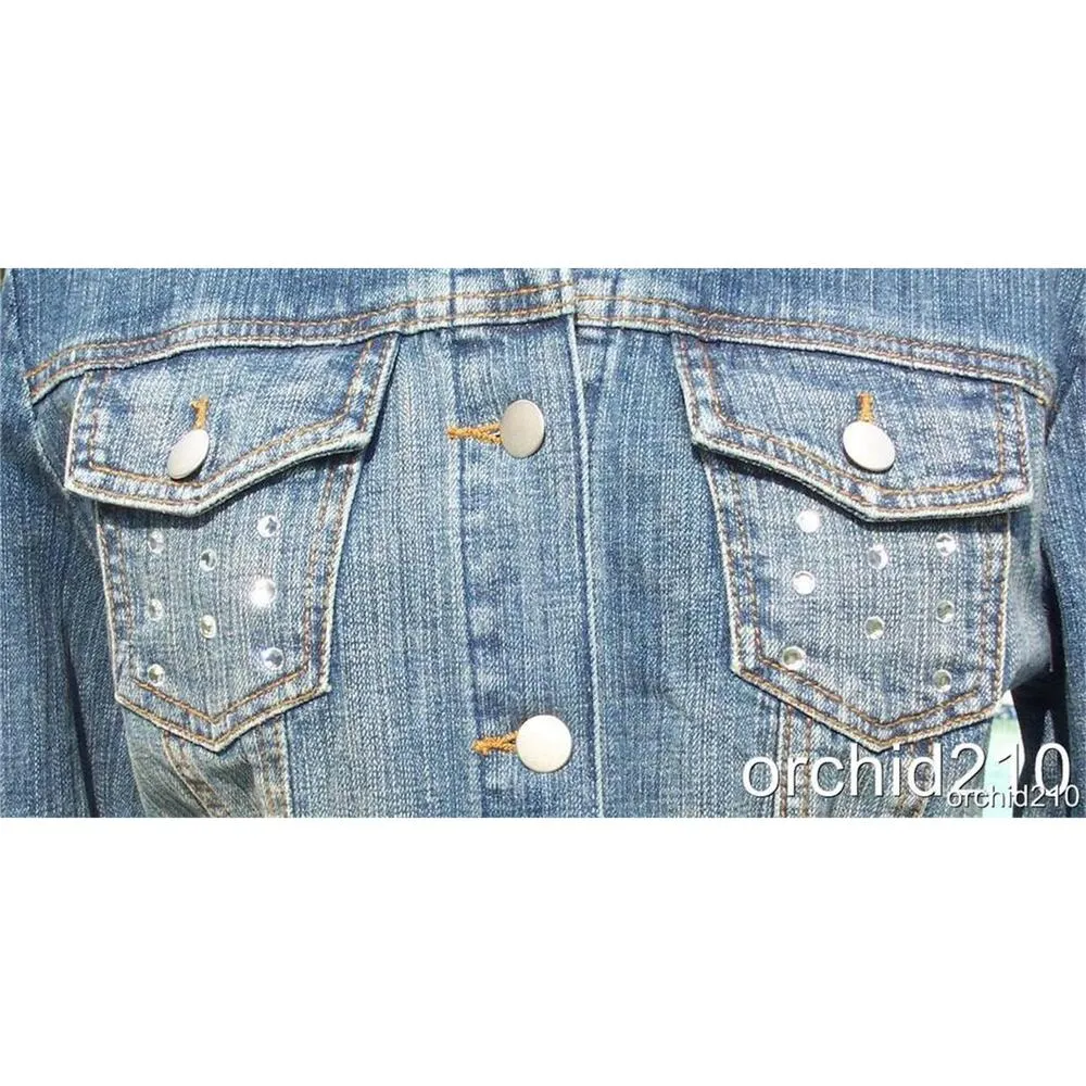 Cache Denim Large Rhinestones on Front Pockets Top Jacket Stretch New $148 NWT - Image 5