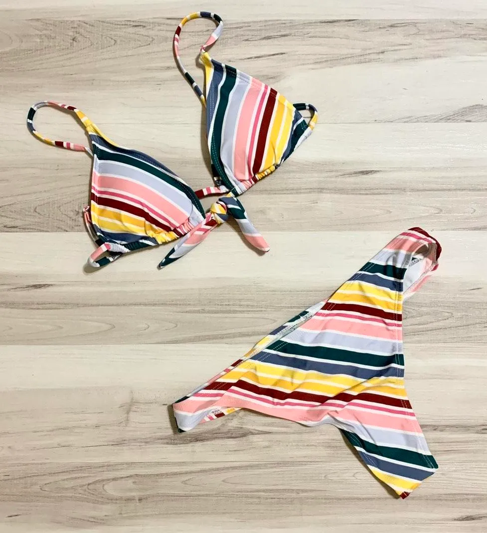 Multi colored striped Brazilian bikini - Image 4