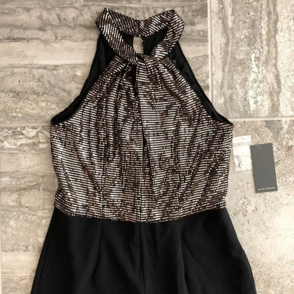 Julia Jordan Twist Halter Neck Jumpsuit Gold Metallic Wide Leg Size 8 NWT - Image 5