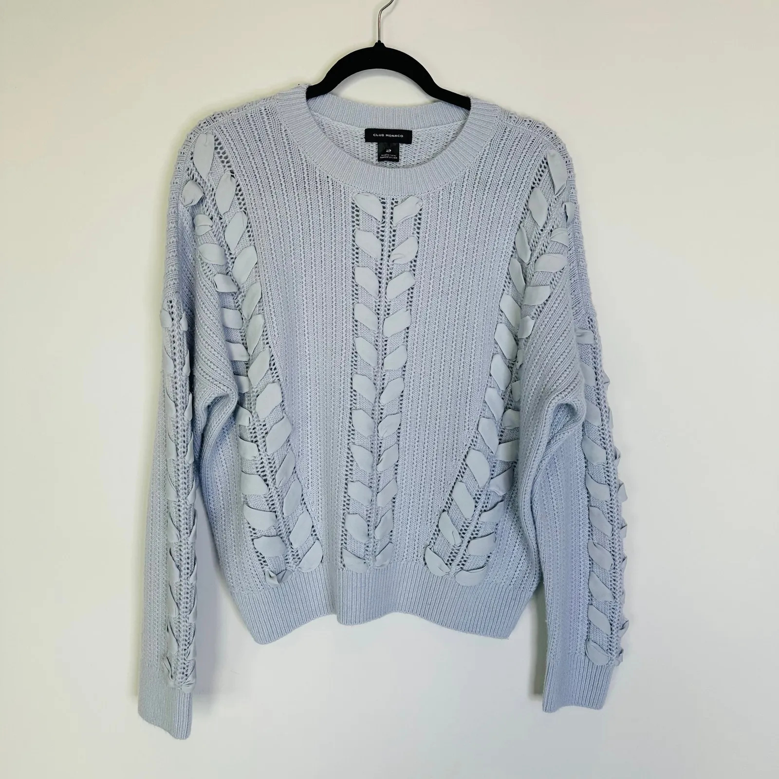 Club Monaco Woven Detail Sweater in Grey Dawn Small - Image 3