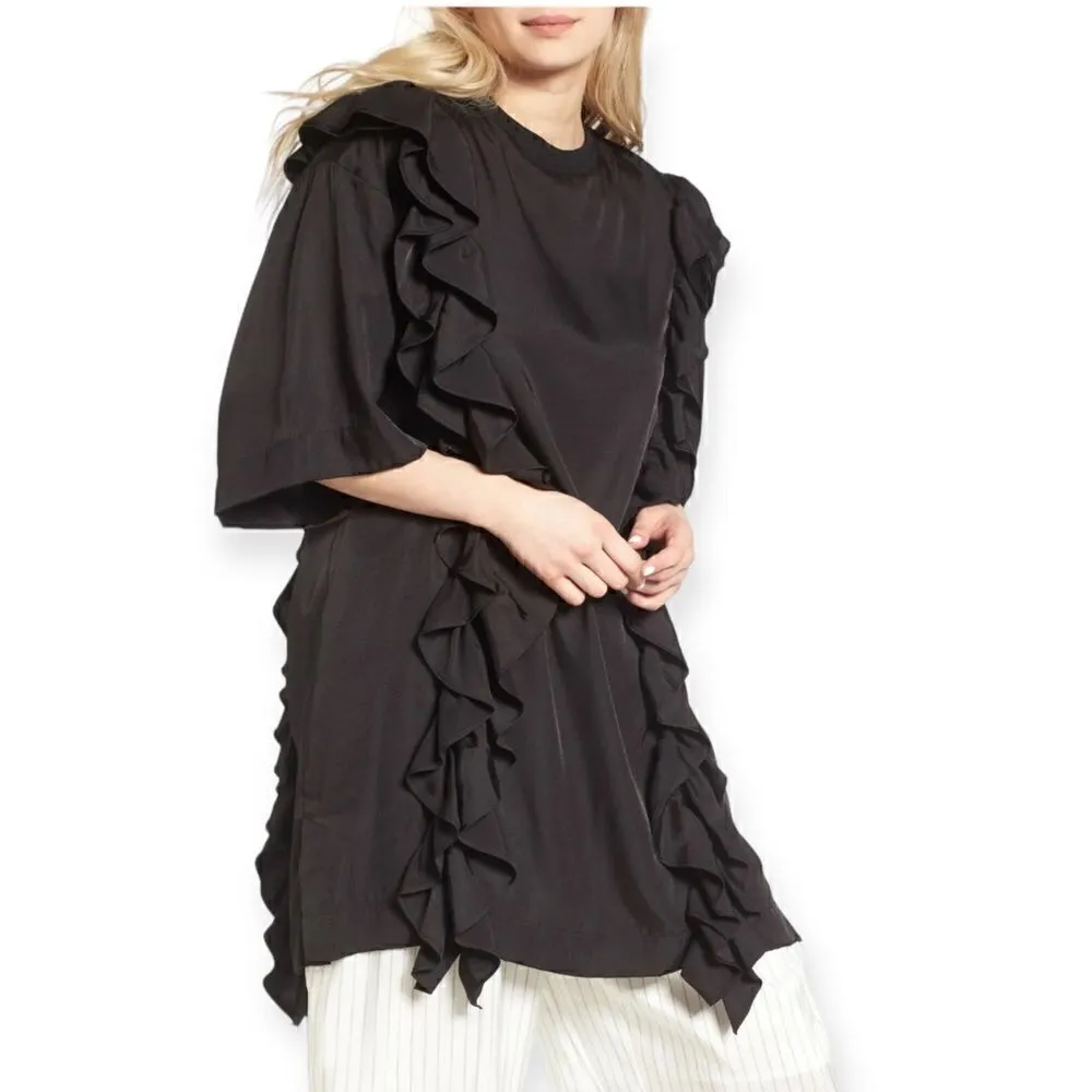 J KOO Black Ruffle Elongated Tee T - Image 5