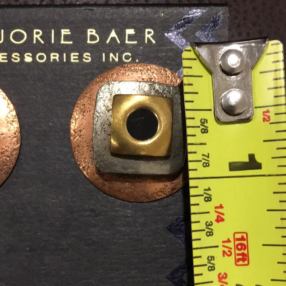 MARJORIE BAER Southwestern Tricolor Copper, Silver Gold Omega Earrings - Image 2