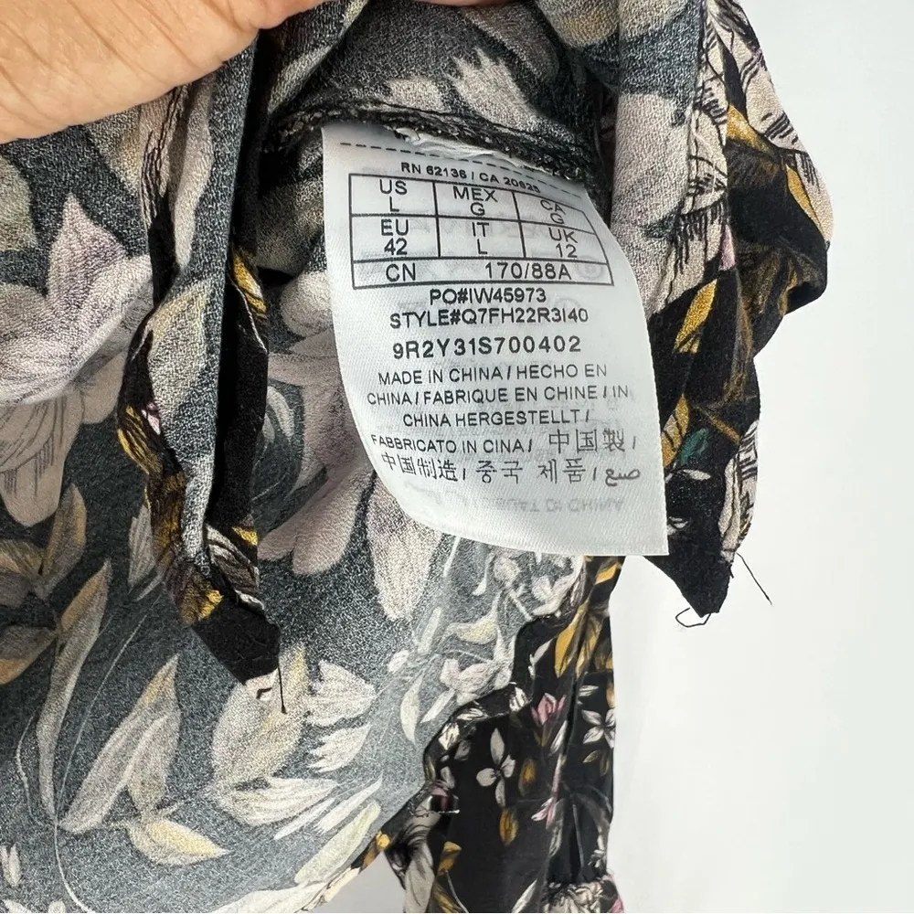 Guess Dark‎ Floral Long Sleeve Pixxi Off The Shoulder Ruffle Tie Front Crop Top - Image 6