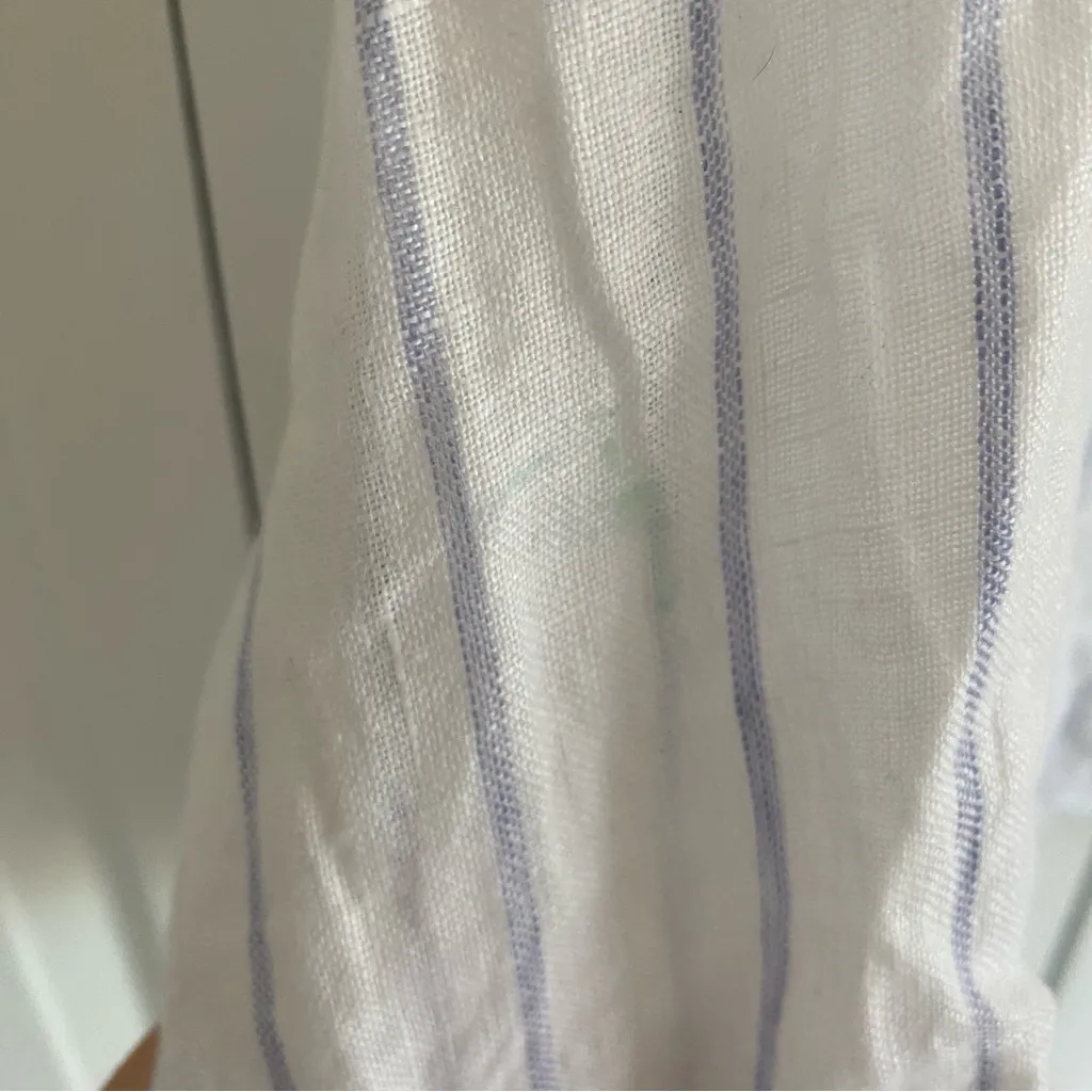 Joie Women XL Button Up Shirt 100% Linen White Stripe Sheer Coastal Beach - Image 6