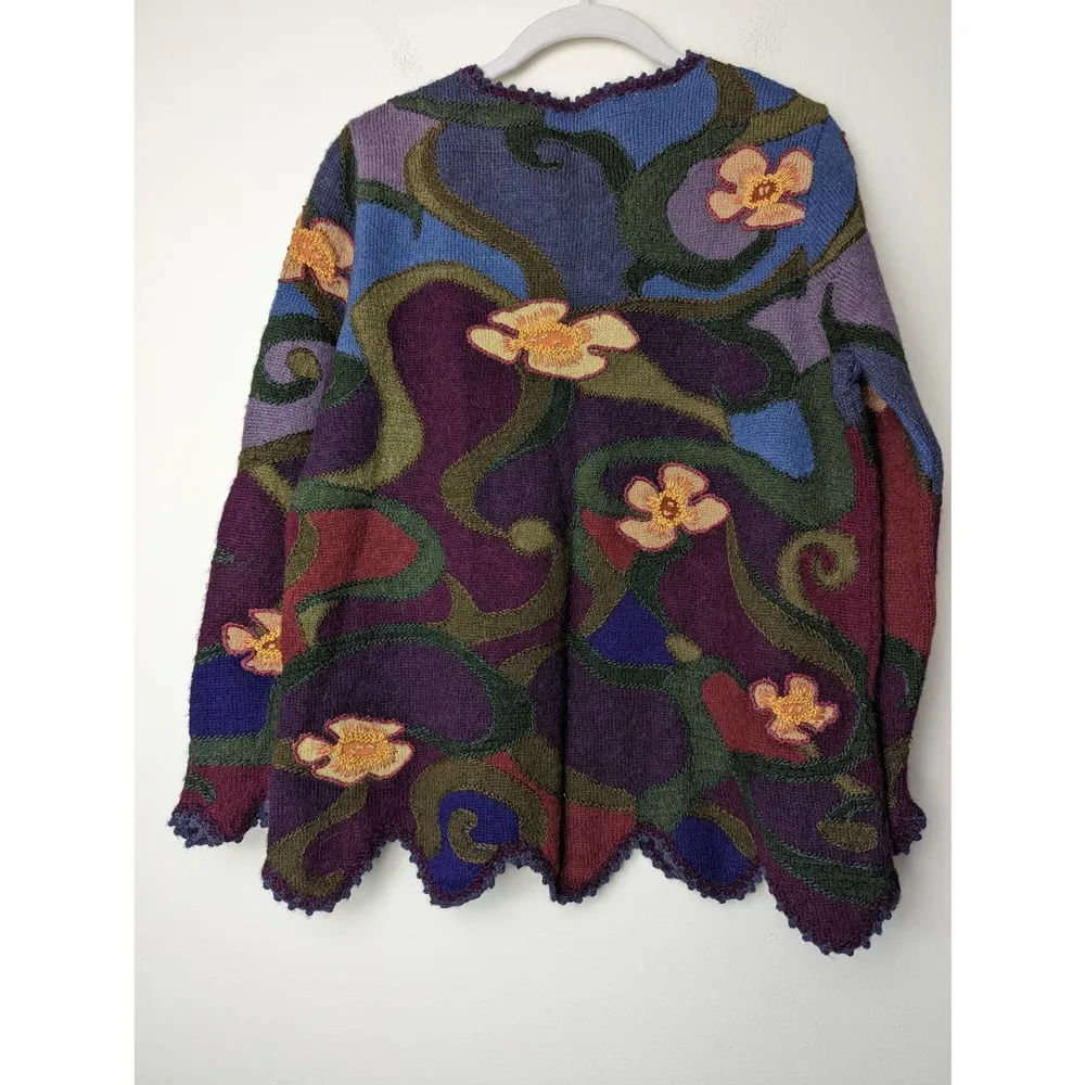 Purple Crewneck Floral Alpaca Sweater Fun Funky Art-Wear - Image 9