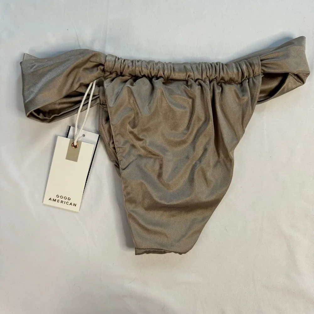 NWT Good American Size 2 M Mink Tan Shiny Ruched Bikini Bottom Cheeky Metallic - Image 10