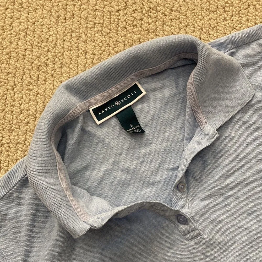 Karen Scott Sky Blue Polo Shirt Blouse Button Down T-Shirt Short Sleeve Small - Image 2