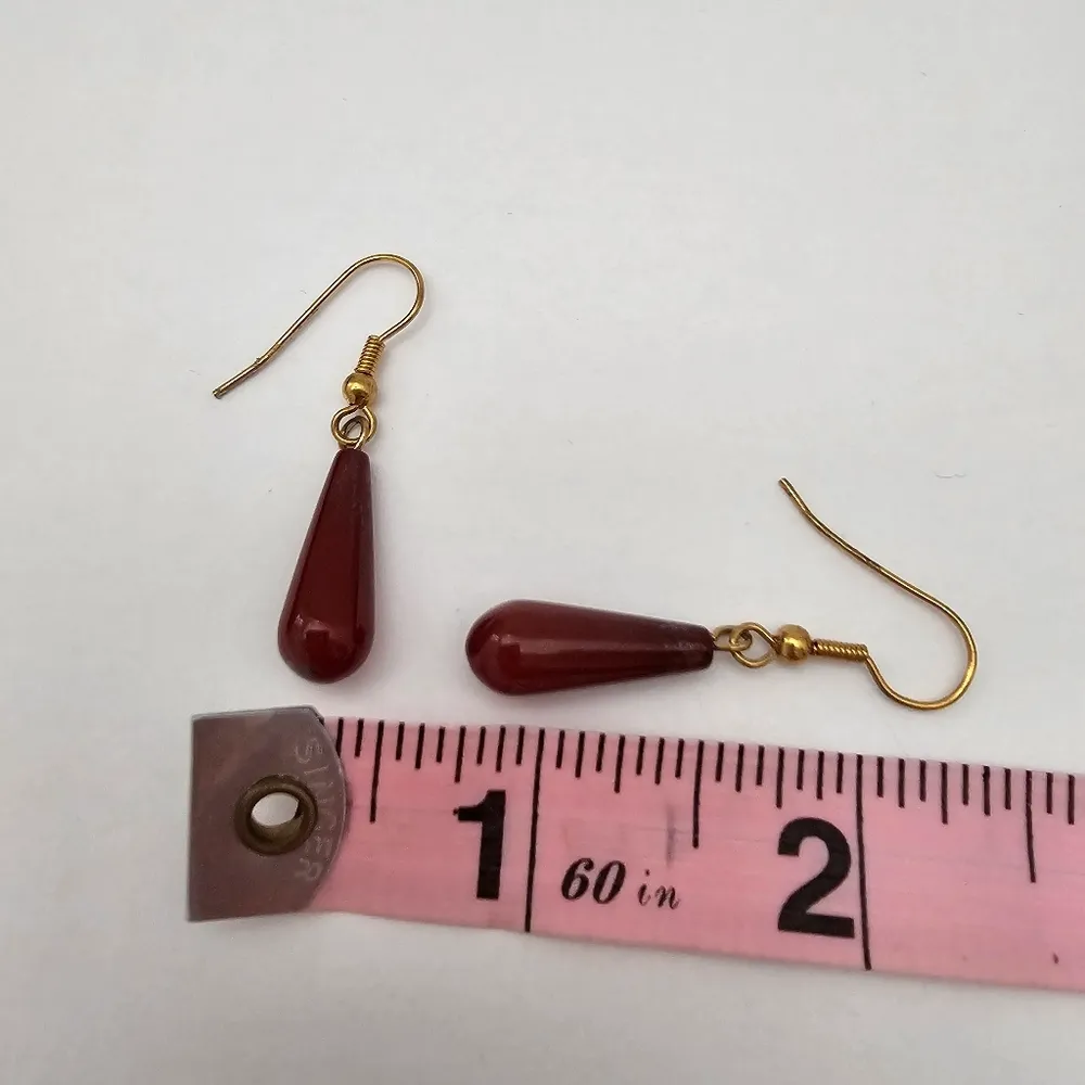 Handmade Brown Red Crystal teardrop gold tone metal Pierced Ear Earrings - Image 3
