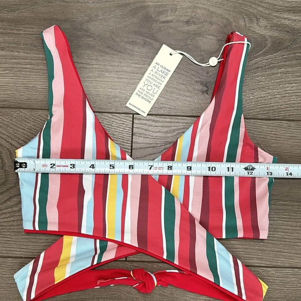 Shore Banded Vibrant Multicolor Wrap Reversible Bikini Swim Suit Size Small Red - Image 10