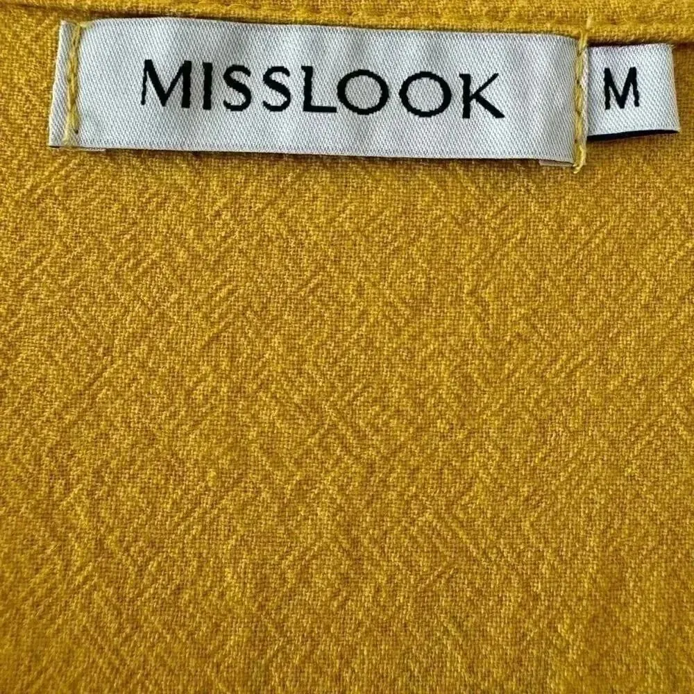 Misslook Midi Dress Mustard Button Up V - Image 7