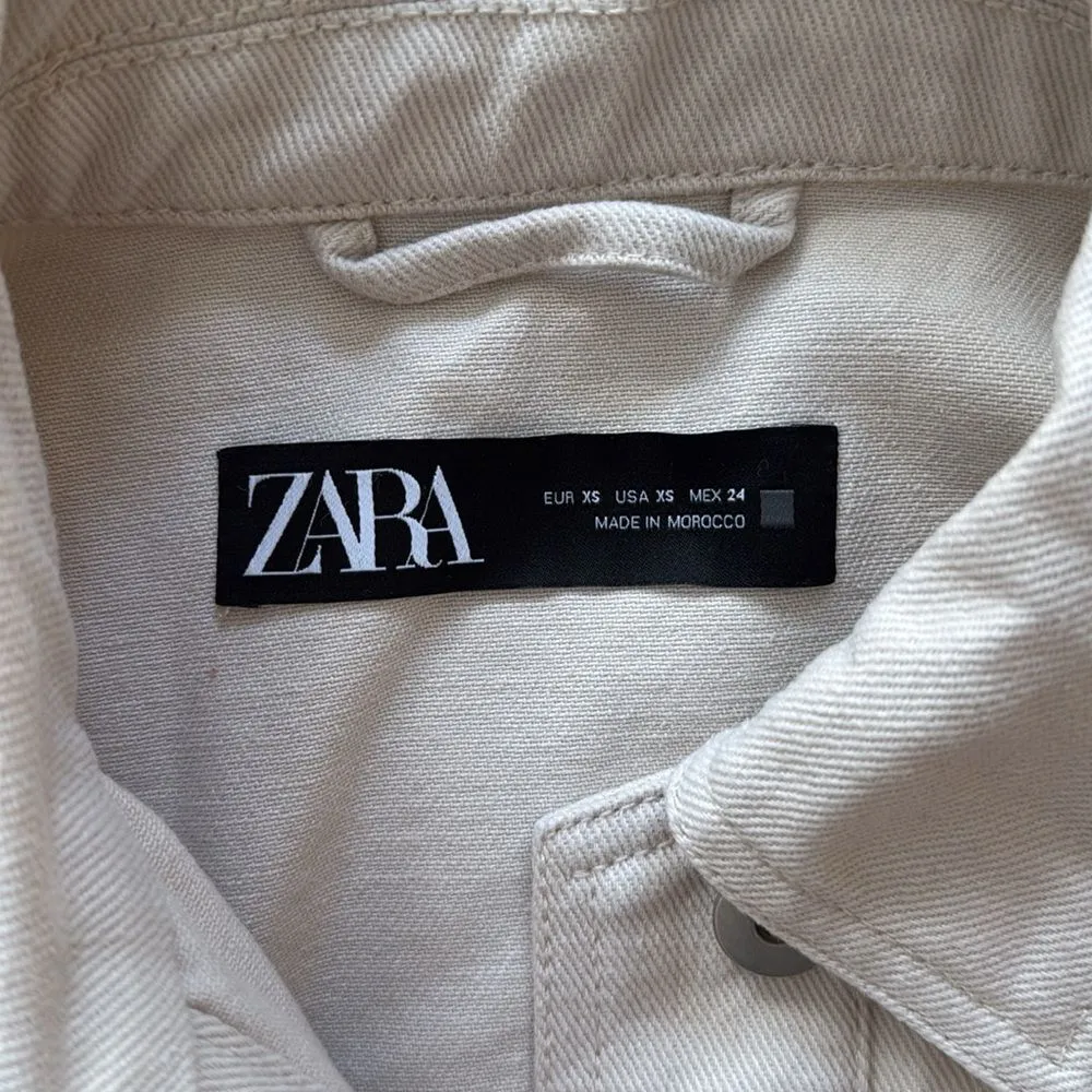 ZARA  Cream Raw Hem Cropped Boxy Denim Jacket - Image 9