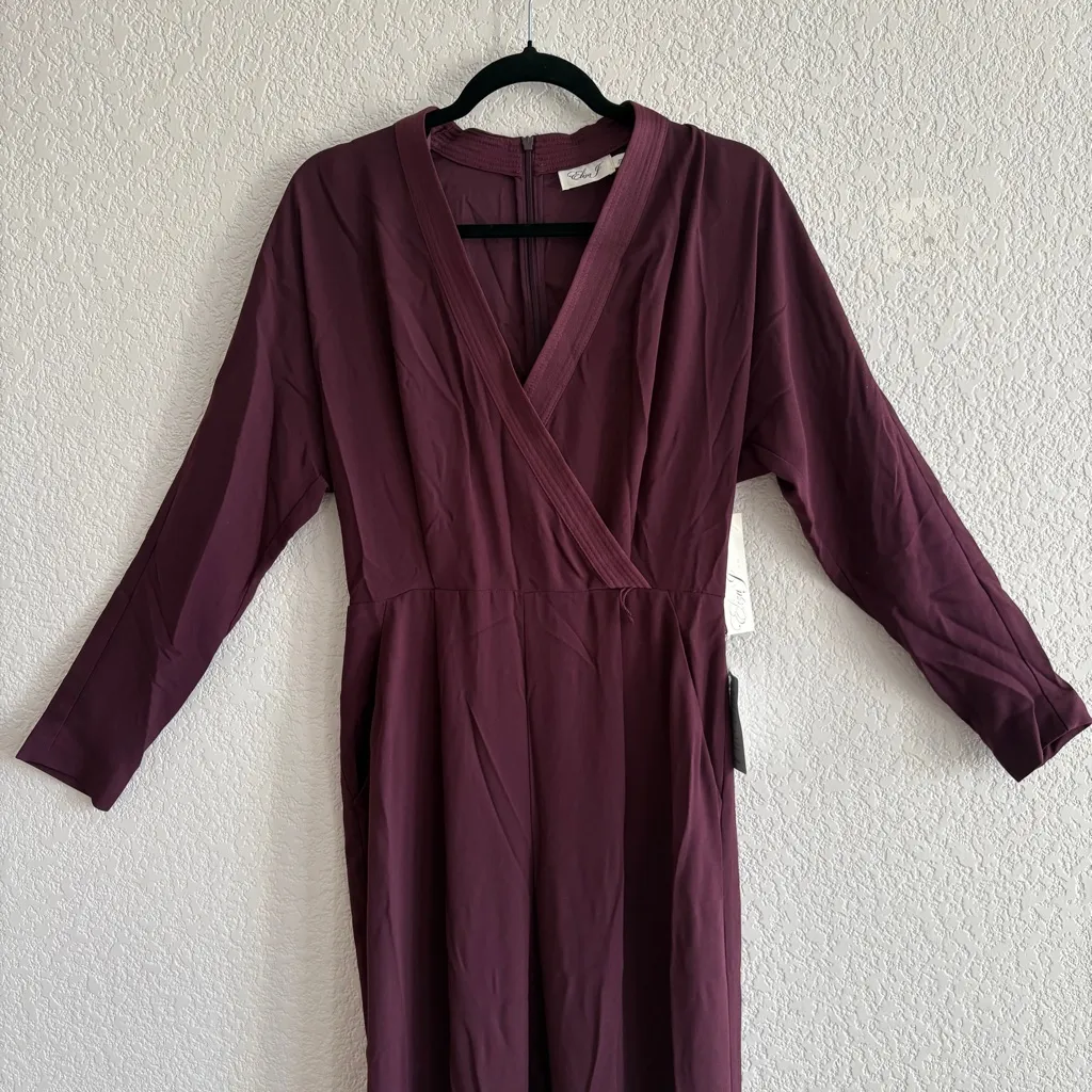 Eliza‎ J Purple Long Sleeve Jumpsuit with V Neck and Relaxed Fit READ - Image 2