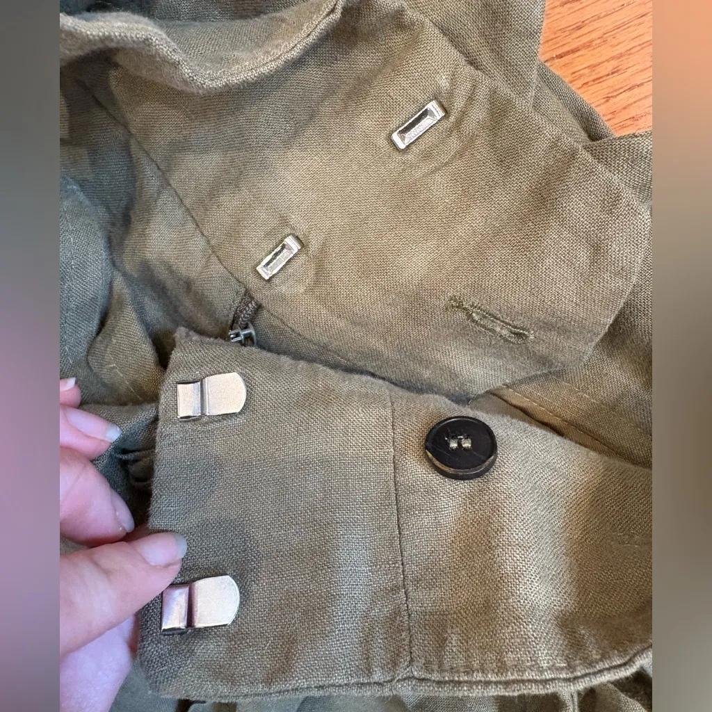 ZARA Woman Olive Green Belted Linen Wide Leg Pants – Size Small - Image 3