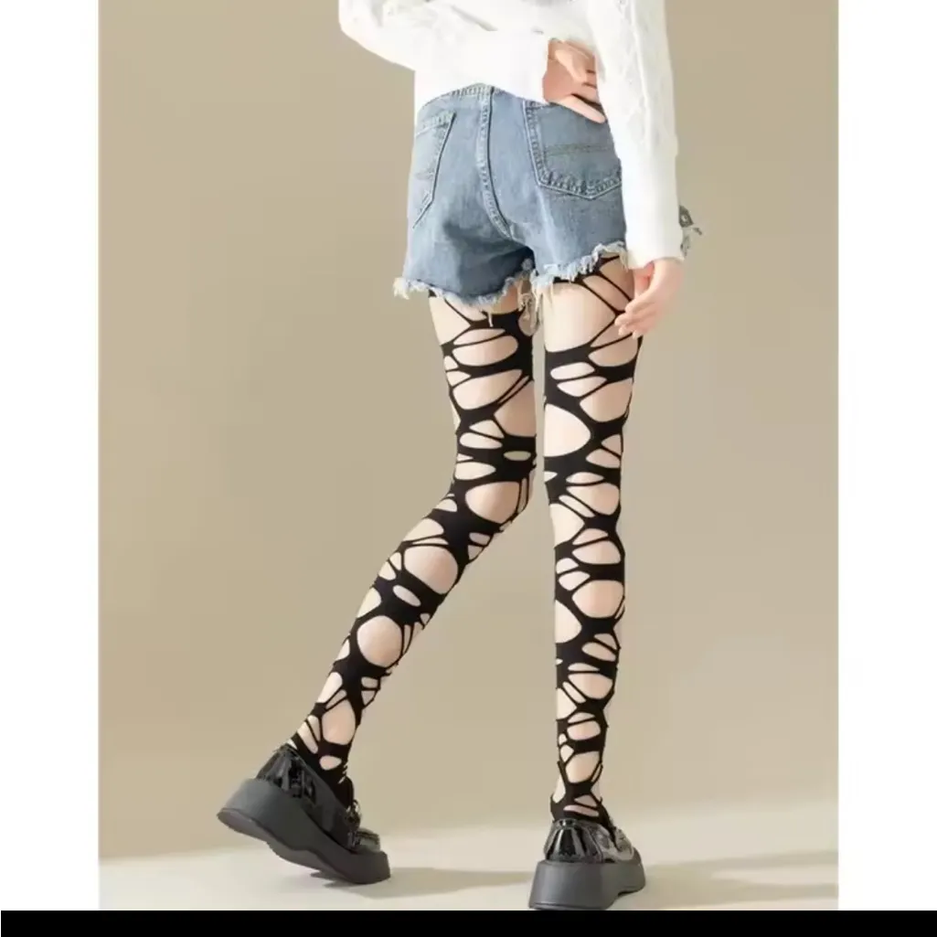 Sexy Black Ripped Fishnet Tights Women Gothic Punk Hollow Out Tight - Image 4