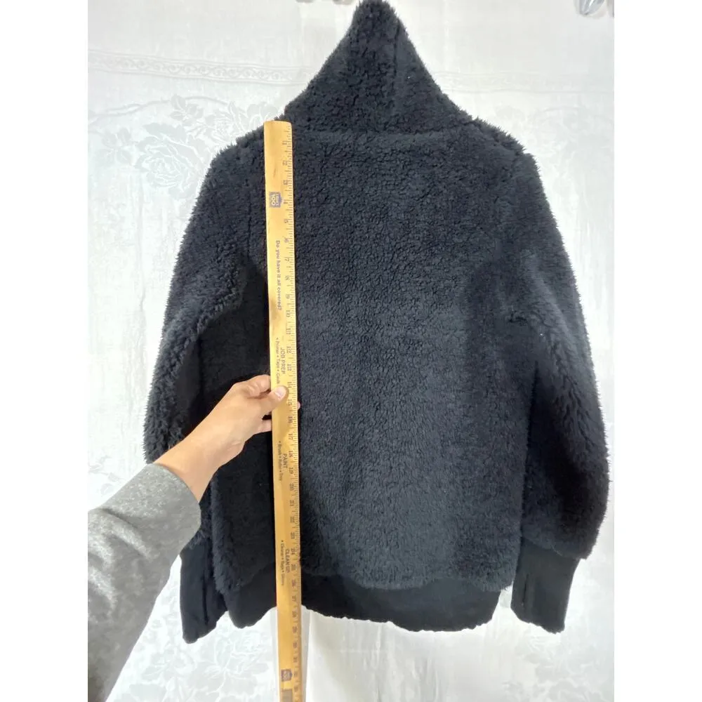 Athleta Turtleneck Sweatshirt Small Black Fuzzy Teddy Bear Oversized - Image 9
