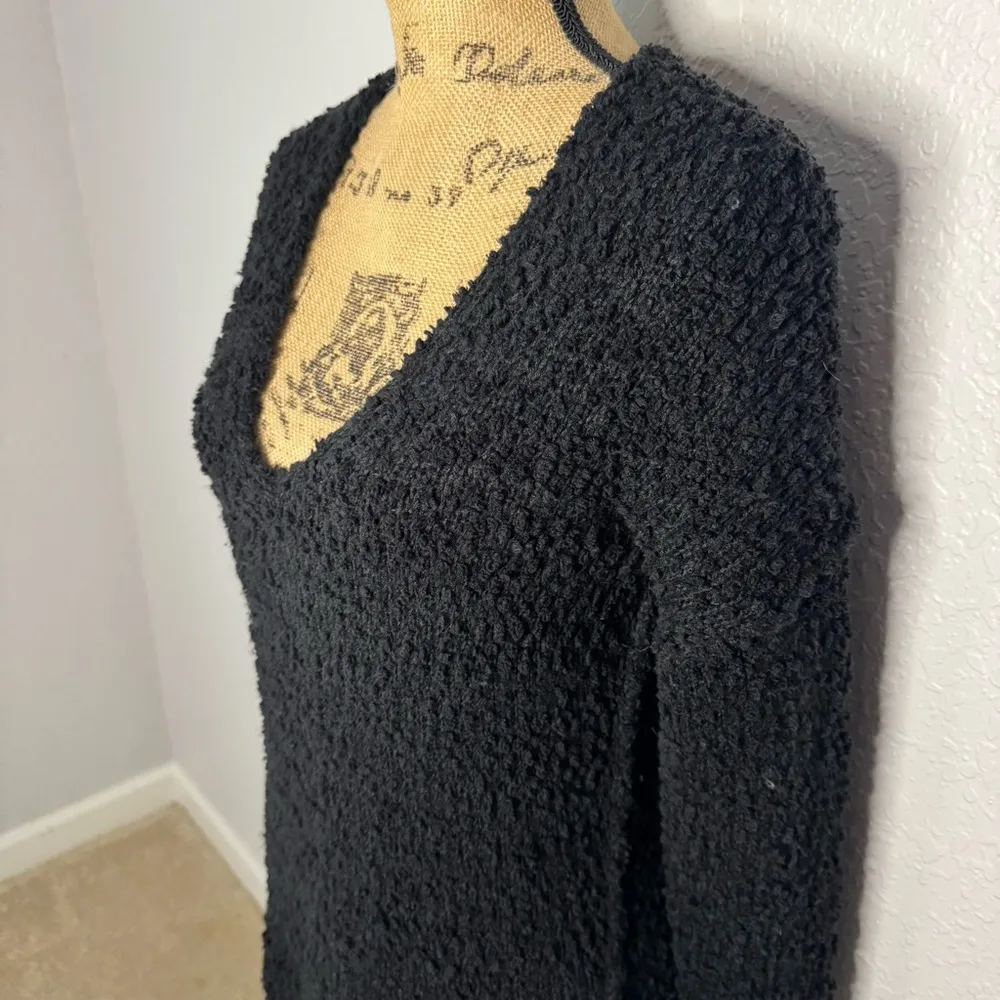 Abercrombie Fitch V-Neck Teddy Tunic Sweater Black Size S Cozy Lounge Classic - Image 2