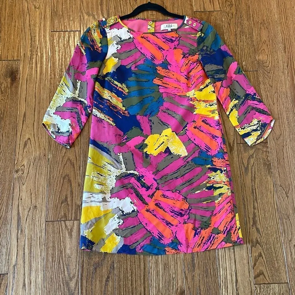 Tibi  100% silk abstract print shift dress size 0 - Image 7