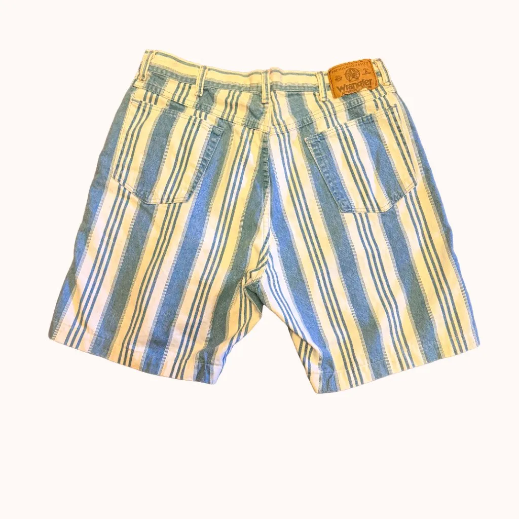 Vintage Wrangler Blue White Striped Denim Shorts Size 34 90s Coastal Grunge - Image 6