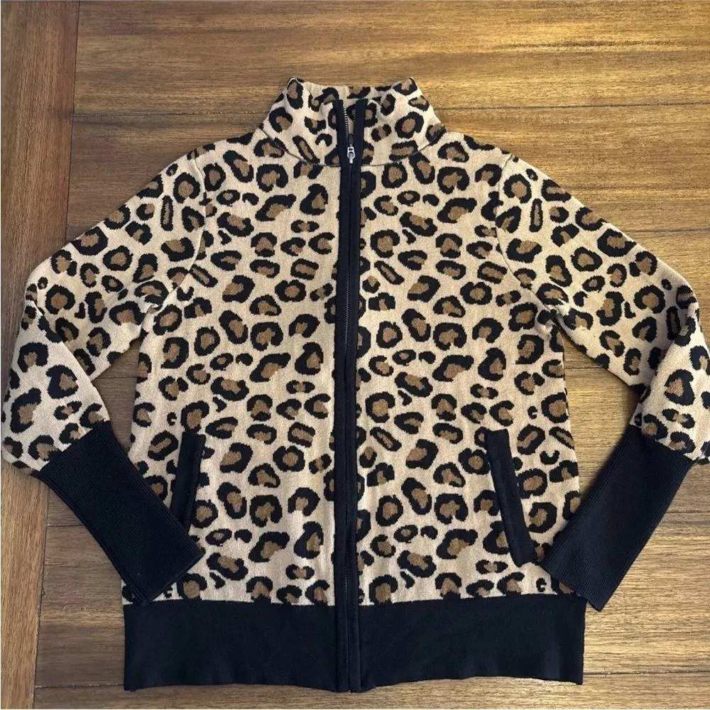 Rachel Zoe Cheetah Full Zip Sweater Cardigan Animal Print Fall Cozy Pockets SZ S - Image 5