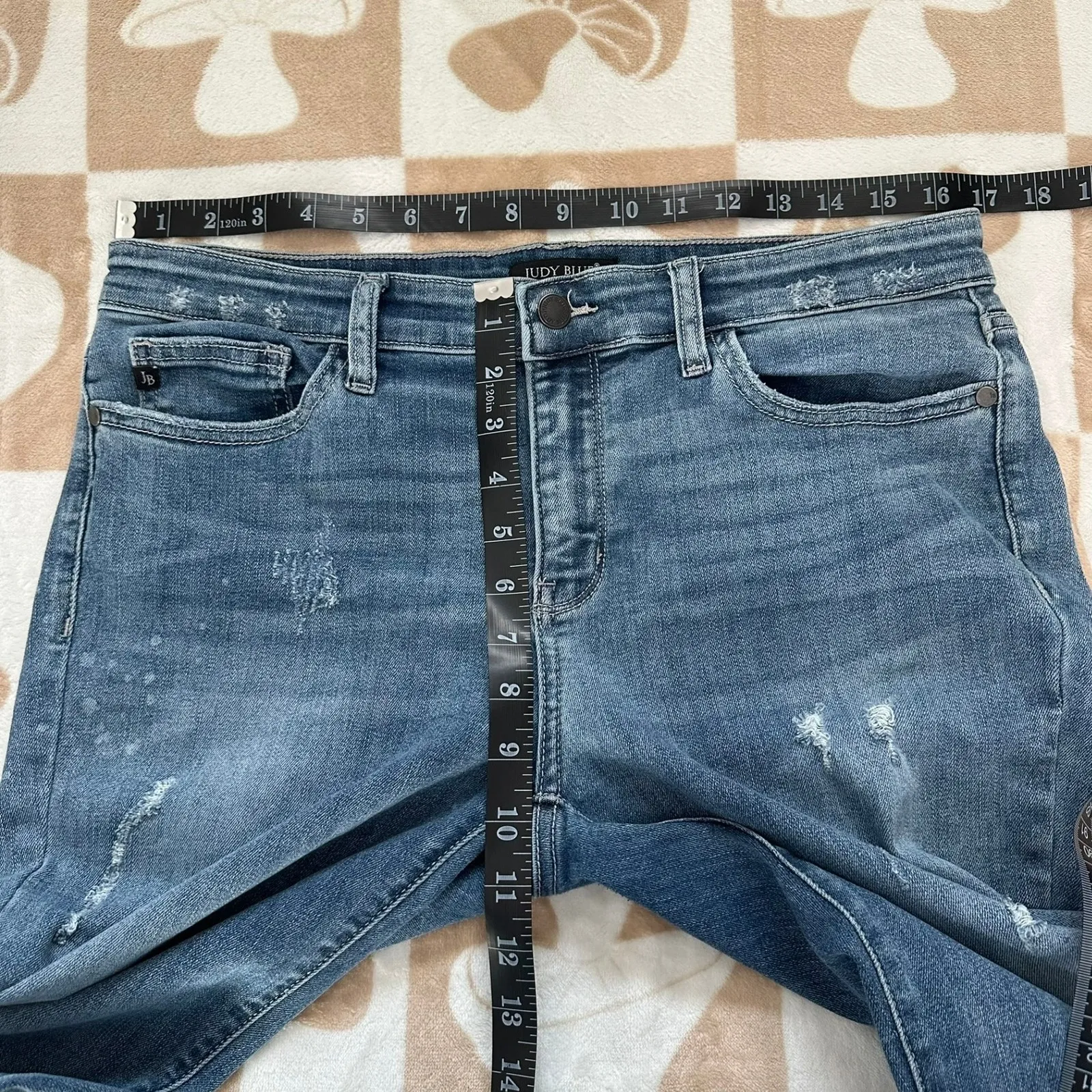 Judy Blue Relaxed Fit High Rise Distressed Denim Jeans Bleach Splattered 15/32 - Image 7