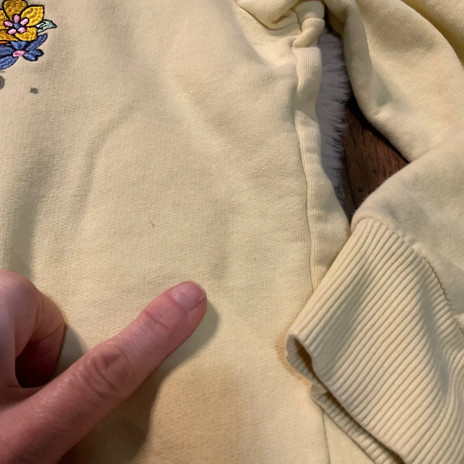 SuperDry Hooded Sweatshirt Size 10 Light Yellow Embroidered‎ Flowers Womens - Image 4