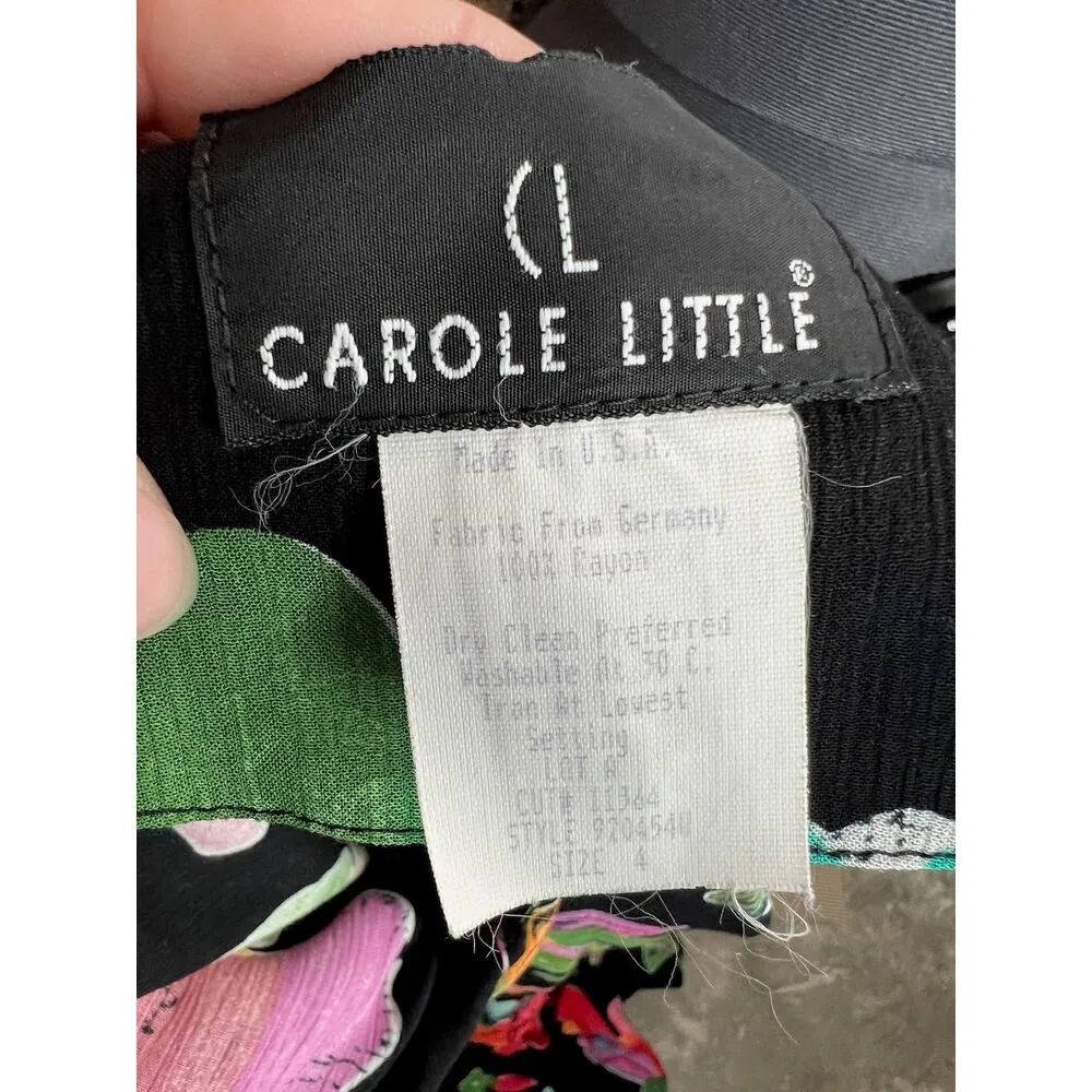 dress blouson floral bright orange green yellow shoulder pads Size 4 - Image 10