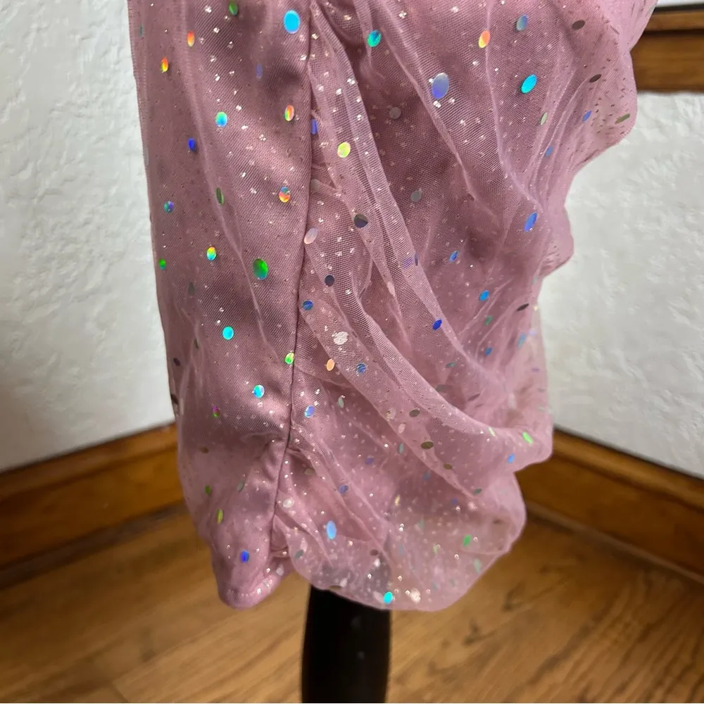 Double Crazy Square Neck Contrast Sequin Mesh Bodycon Dress Dusty Pink Size S - Image 7