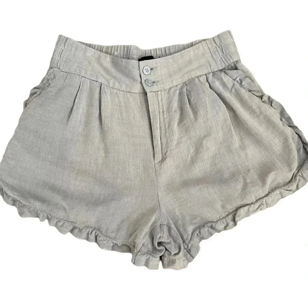 Who What Wear Cotton High Waist Scallop Blue Elastic Waist Pockets Shorts Sz 8 - Image 5