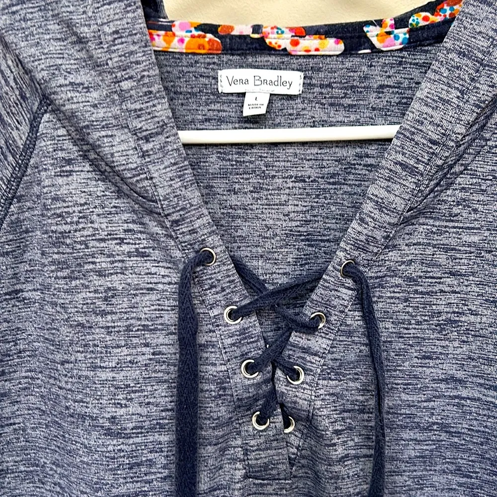 Vera Bradley Lace Up Floral Contrast Hoodie in Navy Multi Size L - Image 2
