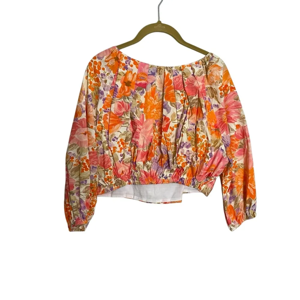 Zara Floral Bubble Crop Top Small - Image 4