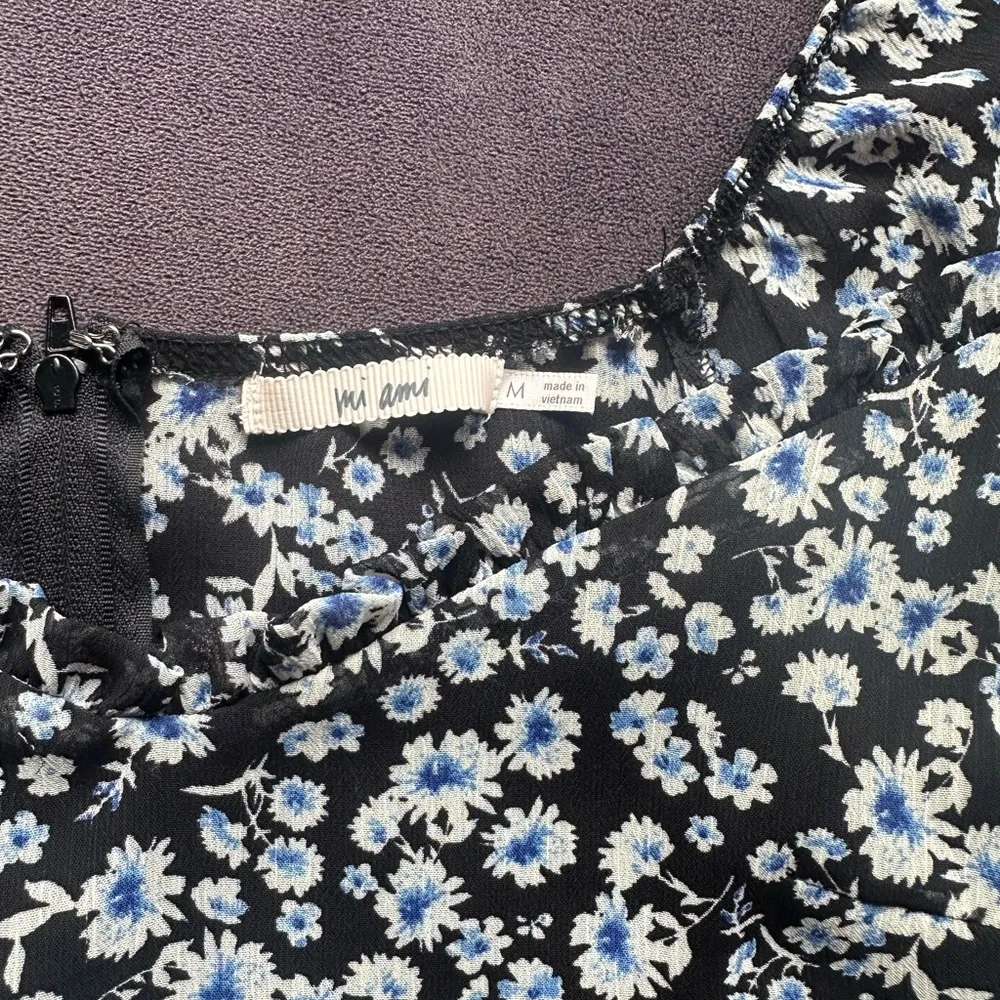 Mi Ami Blue & White Floral Long Sleeve Mini Dress Black Size M - Image 6
