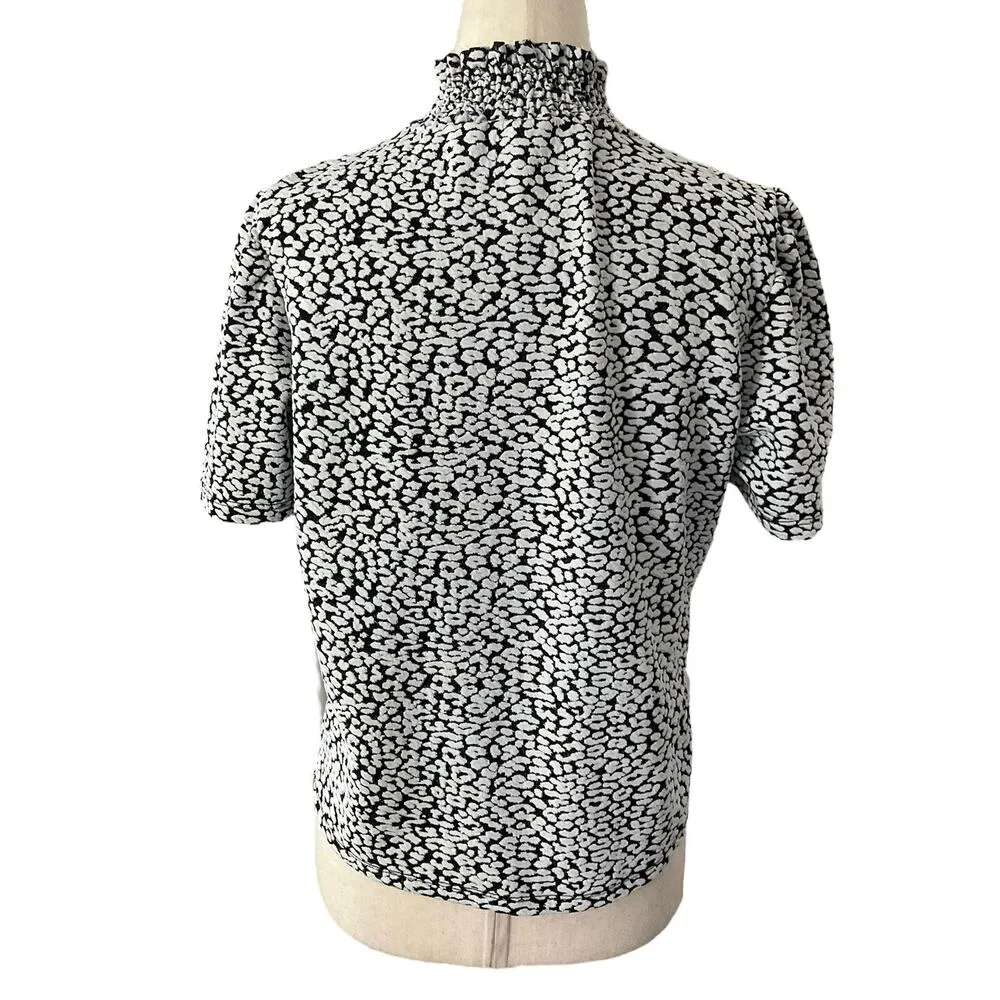 Zara Black & White High Neck Shirt Women Top Size Large | 7-1 - Image 2