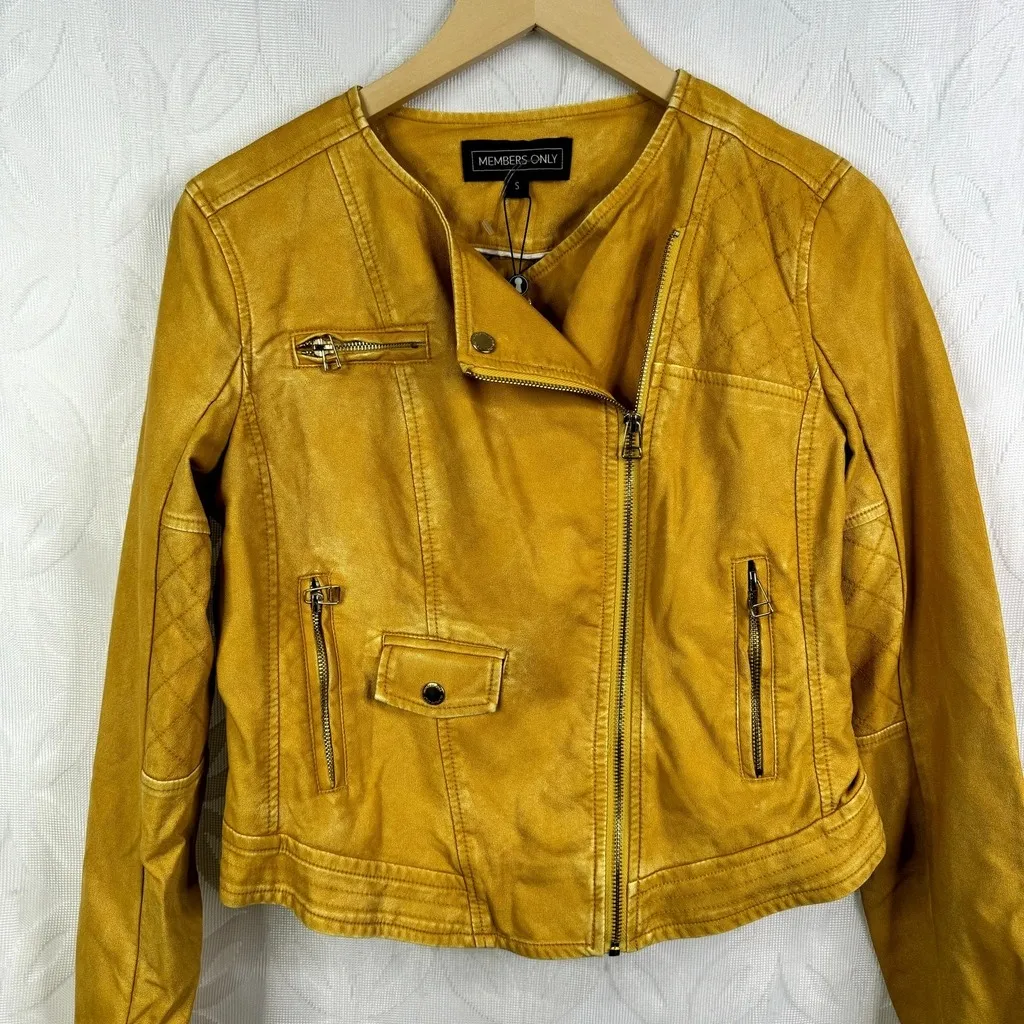 Members Only Womens Size S Collarless Moto Zipper (Tumeric) Jacket NWT - Image 10
