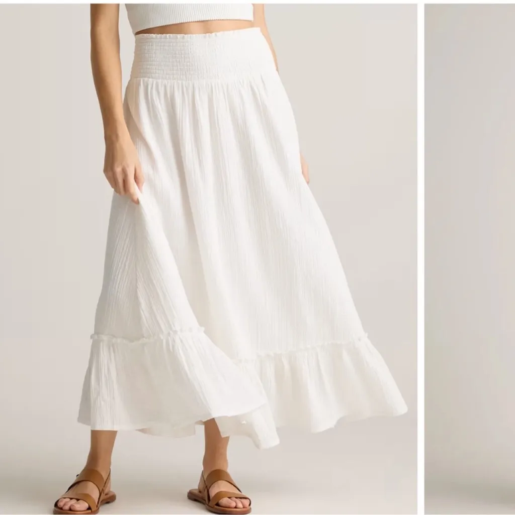 NWT Quince White 100% Organic Cotton Gauze Smocked Maxi Skirt Size Medium - Image 3