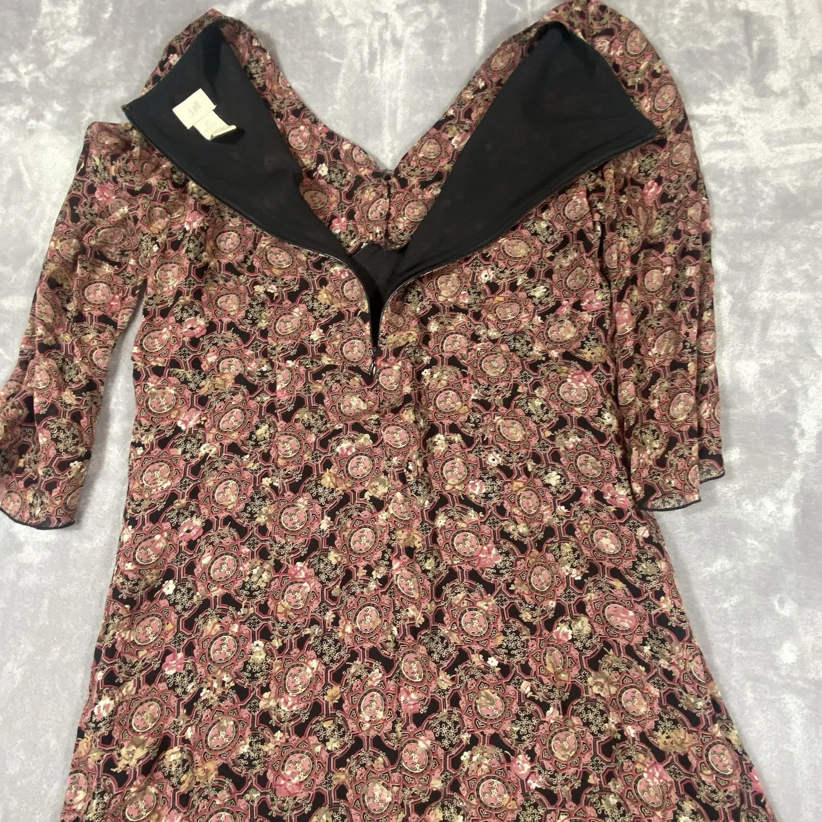 J Jill Sz 6 Petite Midi Dress V-Neck Artsy Stretch Career 3/4 Sleeve Back Zip‎ - Image 13