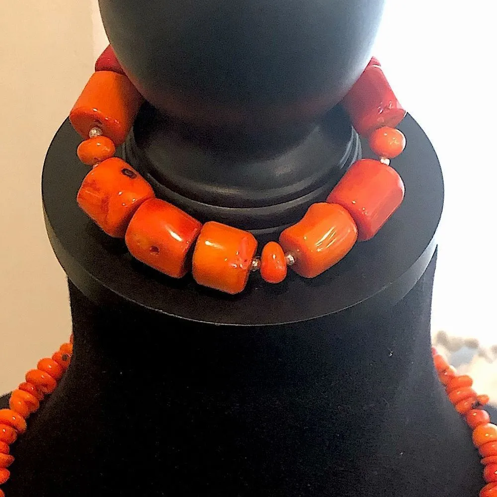 BARSE Orange Coral and Sterling Silver Beaded Vintage Bracelet and Necklace Set Orange - Image 6
