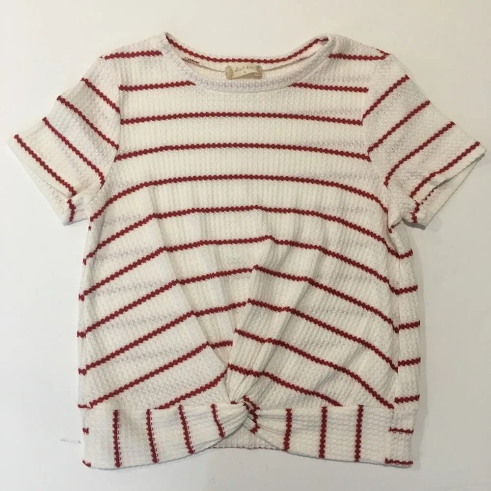 Altar'd State Twist Front Tee Sz S Short Sleeve White and Red Stripe T-Shirt - Image 6