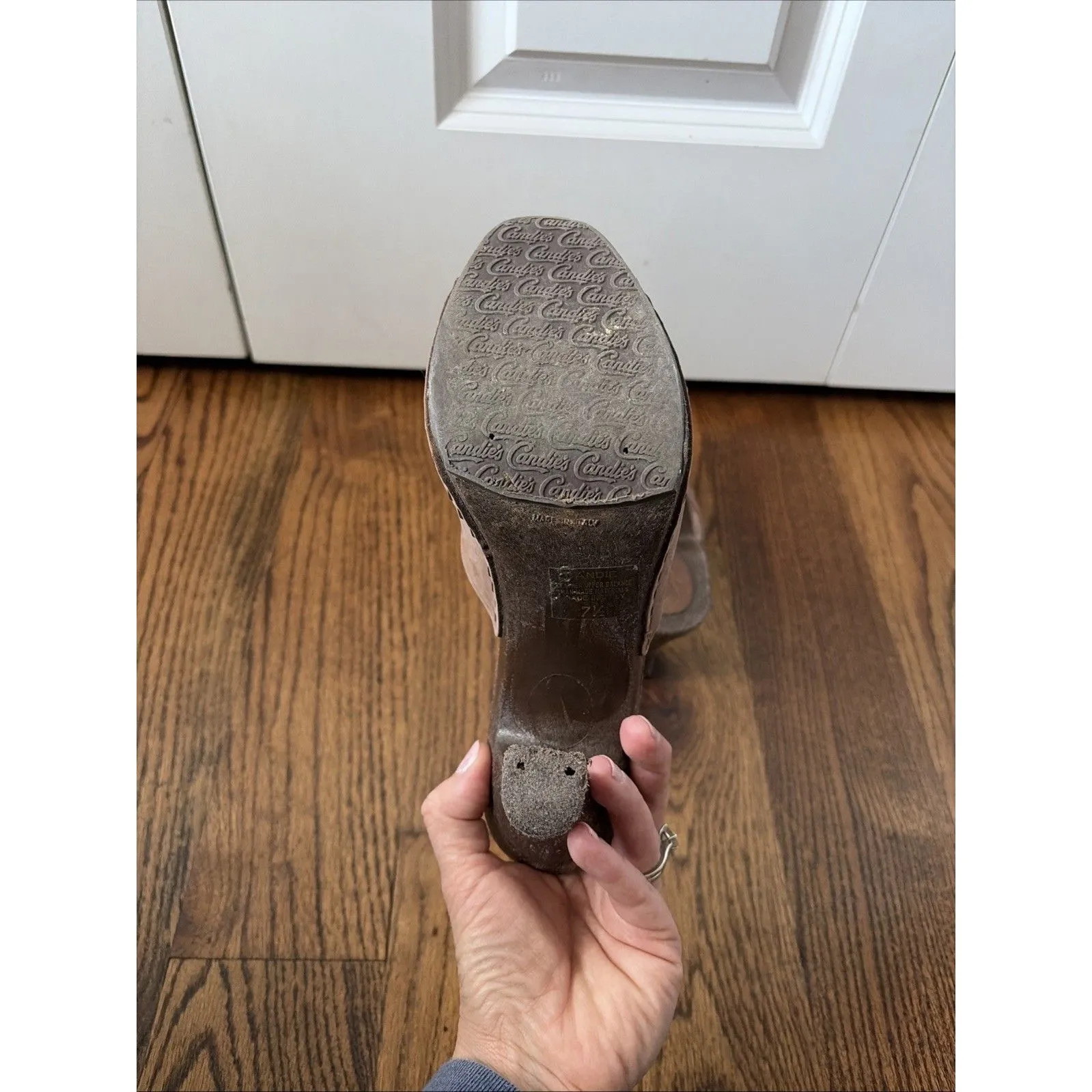 Vintage 1980's Candies Original Sandals High Heels Slides Brown Women's Size 7.5 - Image 5