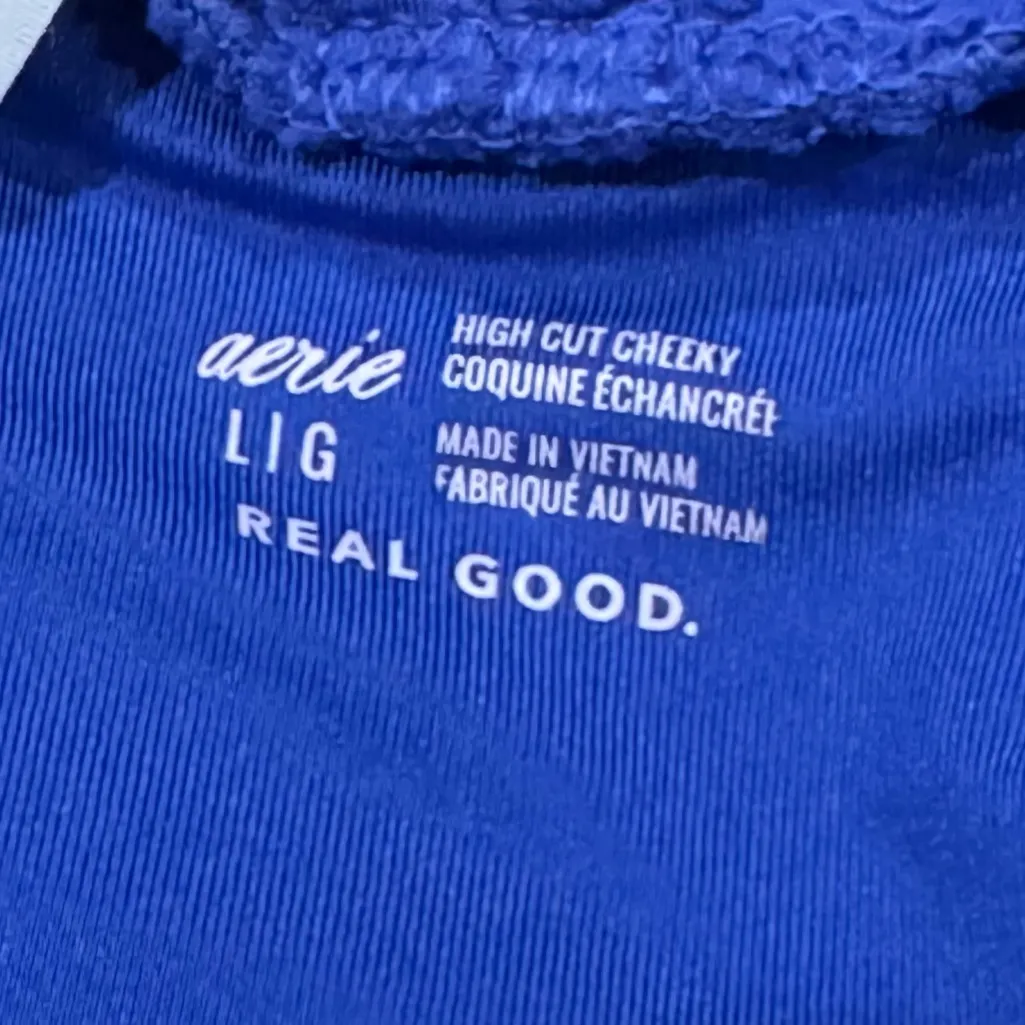 Aerie High Cut Cheeky Bikini Bottoms Blue Women’s Large - Image 3